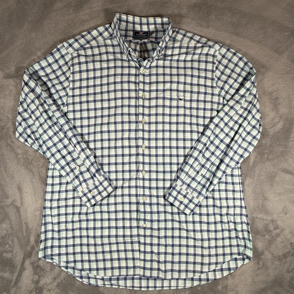 Vineyard Vines Other - Vineyard Vines Slim Fit Tucker Shirt Mens Size 2XL Blue Check Nylon Long Sleeve
